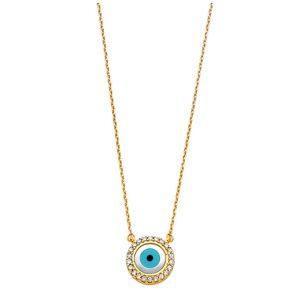 14K Yellow Gold  CZ Evil Eye Necklace - 17+1"